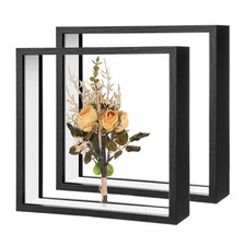 2-Pack Dried Flower Frame, 8 x 8 Inch Wooden Shadow Box Frame Black