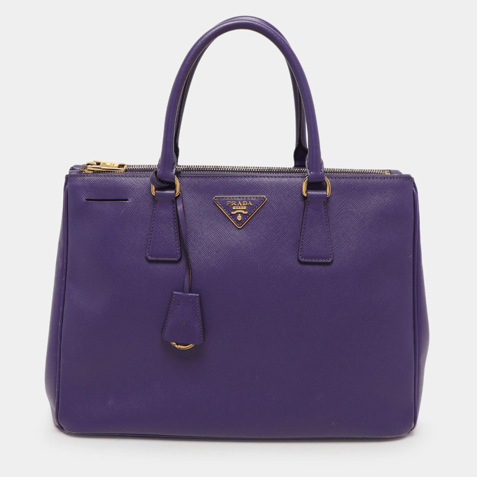 Prada Purple Saffiano Lux Leather Medium Double Zip Tote