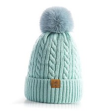 Women Winter Pom Pom Beanie Hats Warm Fleece Lined,Chunky Medium Mint Green-1