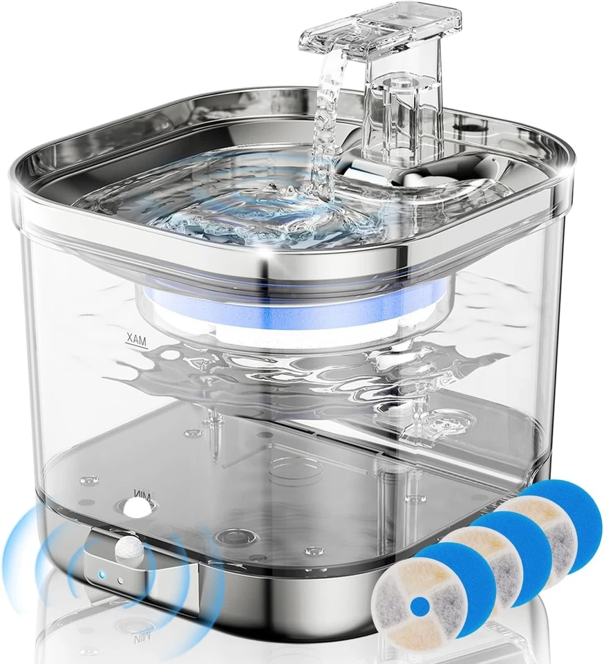 Katzenbrunnen für Katzen mit Sensor & 4 Filter Trinkbrunnen Edelstahl kabellos - Bild 2 von 4