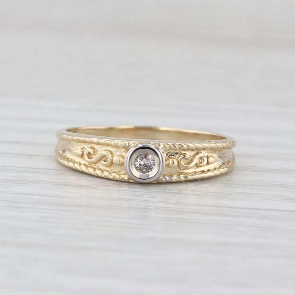 Diamond Solitaire Ring 14k Yellow Gold Size 7.5 Stackable Band - Image 2 of 4