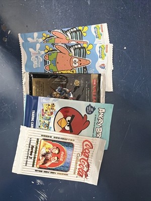 Trading Card Lot Of 5 Packs Spongebob, Angry Birds, And Coca Cola