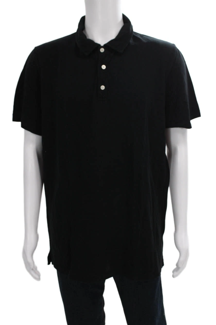 Buck Mason Mens Short Sleeve Collared Knit Polo Shirt Black Cotton Extra Large