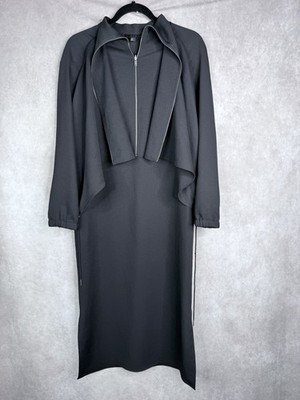 COS Cape Panelled Long Sleeve Crepe Midi Dress In Black Women's Size US 4