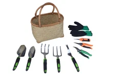 装 (Green),Gardening Tool Set, Equipped with a Bamboo Woven Storage Basket, 5 ...