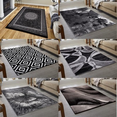 Moderner Geometrischer Design Teppich Schwarz Grau Weich Teppich Wohnzimmer Schlafzimmer Teppich Matte 