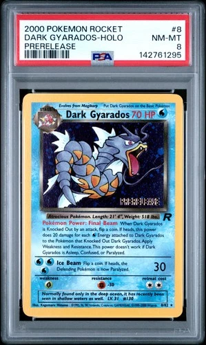2000 POKEMON ROCKET PRERELEASE #8 DARK GYARADOS-HOLO PSA 8