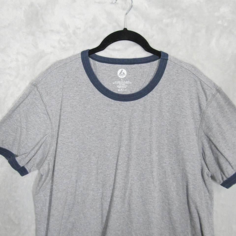 American Giant Mens Large Gray Ringer T Shirt Crew Neck Short Sleeve Cotton - Image 2 of 4
