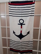 6 Pack Nautical Anchor Beach Towels 28x58 Soft Absorbent Striped White Navy New