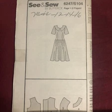 Butterick See & Sew 6247 Misses Pattern Uncut Size 12-14-16 Dress No Envelope