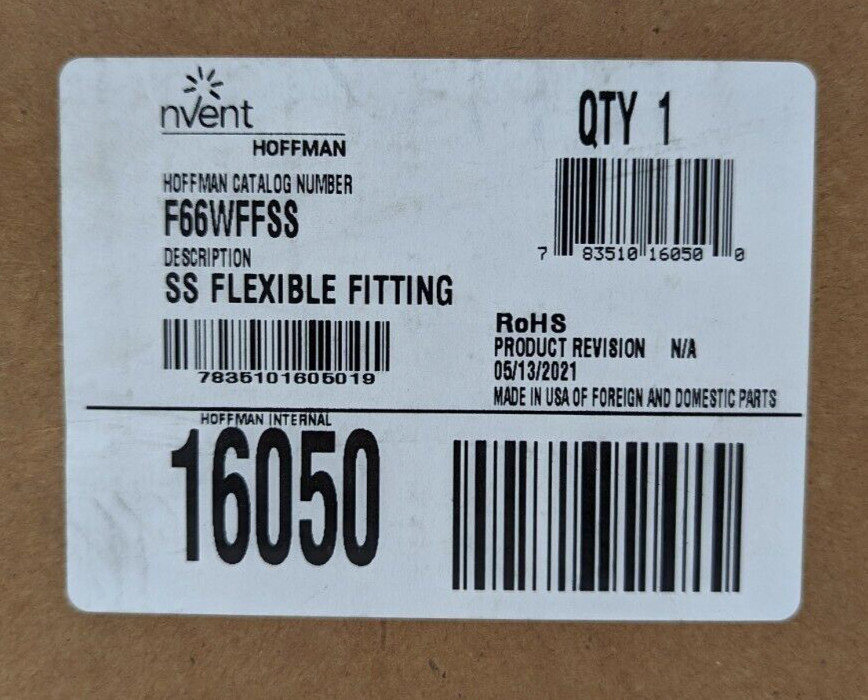 nVent Hoffman F66WFFSS Flexible Fitting, 6.00x6.00, New Free Shipping