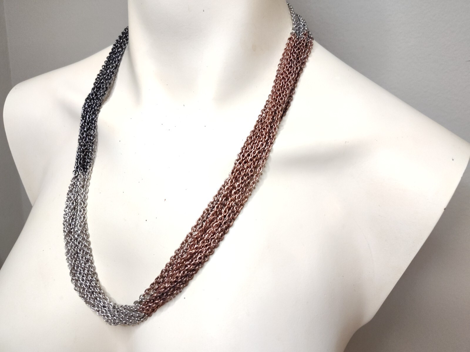 MULTILAYER CHAIN NECKLACE MULTICOLOR SILVER BRONZ… - image 3