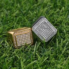 Mens Iced Pinky Ring Cz Band 14k Gold Plated Hip Hop Jewelry Gift Size 7-13