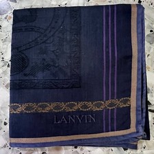MAN HANKY COTTON ART POCKET SQUARE 19" CLASSIC DARK BLUE PAISLEYS  FLEUR DE LIS