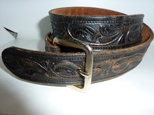 Vintage Looper Tooled Leather Belt 48/150 BROWN Removable Buckle MADE IN USA
