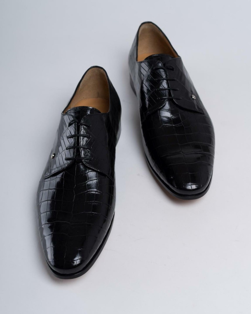 Zilli $4,950 Black Crocodile Leather Lace Up Oxford Dress Shoes 14