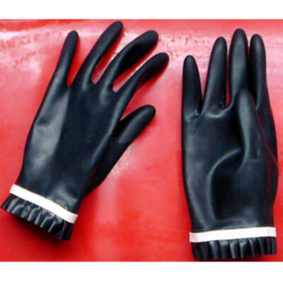 Black Latex Short Gloves with White Lace 0.4mm Thick for Catsuit Dress Costume