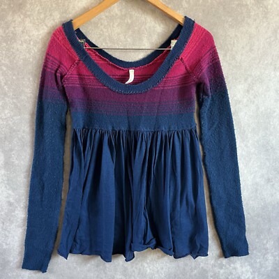 Free People Sweater Dress Womens S / P Blue / Pink Ombre Scoop Neck Boho  Hippie | eBay
