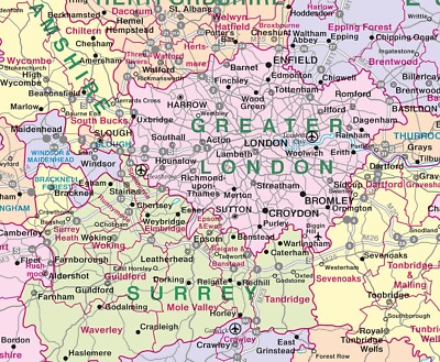 Supersize UK Counties Wall Map Cities & Towns Laminated Wall Map