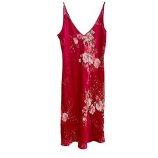 CALIFORNIA DYNASTY Satin Long Nightgown Blue Floral Medium - Excellent