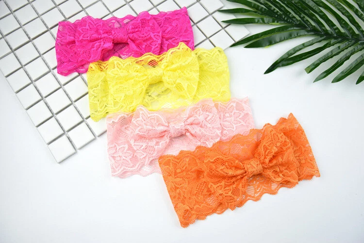 2025 6PCS Baby Toddler Headbands Lace Bow Flower Hair Accessories Red/White/Blue - Image 2 of 4