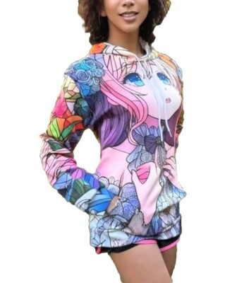 Amiala Graphic Art Japan Girl Anime Hoodie Sweatshirt Unisex M L XL Pink Blue