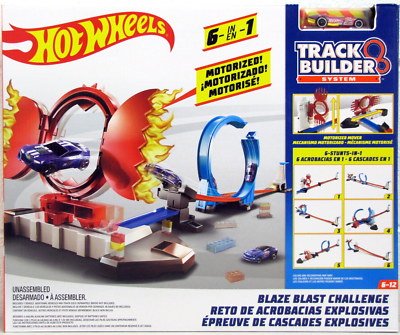 Hot Wheels Track Builder Blaze Blast Challenge 6 Stunts in 1 Motorized Mover