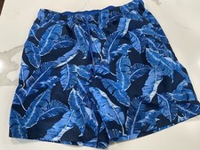 Lands' End Swim Trunks Swimsuit Shorts Mens Sz L Blue Hawaiian Print Lined SI56