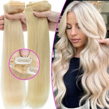 Thick Double Weft Clip In Real Remy Human Hair Extensions Full Head Blonde White