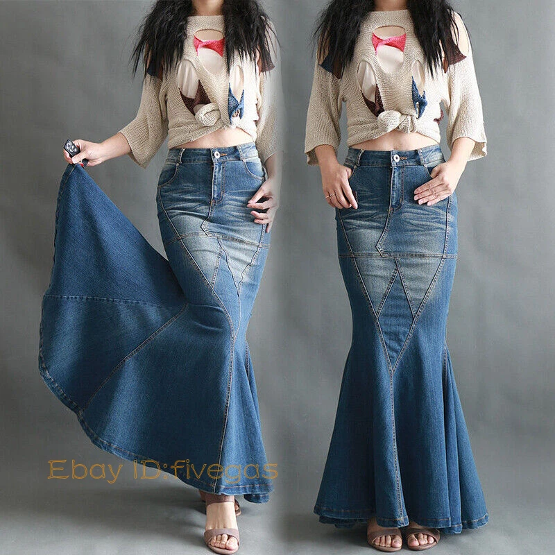 Denim maxi skirt flared cheap