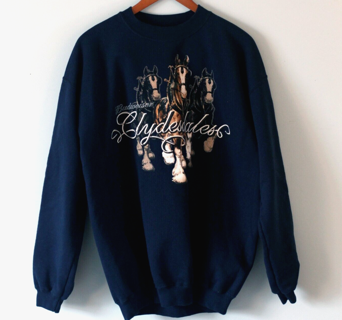 Budweiser Clydesdales Horses Sweatshirt Graphic Size Large USA Vtg