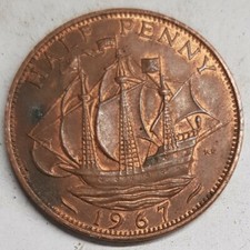 Old Coin 1967 Ship Halfpenny British