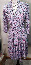 Liz Claiborne Wrap Dress Womens Small Purple Multicolor Floral V Neck Drawstring