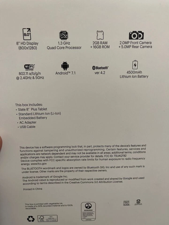 Sprint Slate 8 (AQT82) 16GB - Black (Sprint) 8" Android Tablet - Image 2 of 2