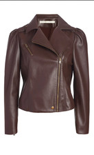 $298 Euc Marie Oliver Maeve Vegan Faux Leather Moto Style Jacket Brown Size Xl