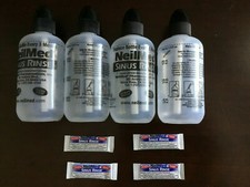 LOT OF 4 NEILMED SINUS RINSE REFILLABLE EMPTY BOTTLES 8 OZ  4 PACKETS EXP 06/28