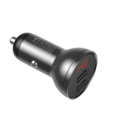Car Charger 24W 12-24V 2xUSB 4.8A with LED Display, Grey, Baseus