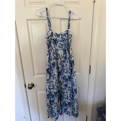 Abercrombie & Fitch Ruched Chiffon Midi Dress Front Slit Blue White Floral  Small | eBay