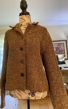 Ladies Brown/Black Blazer Waist Weave Collared Button Up Stretchy Soft Cardigan