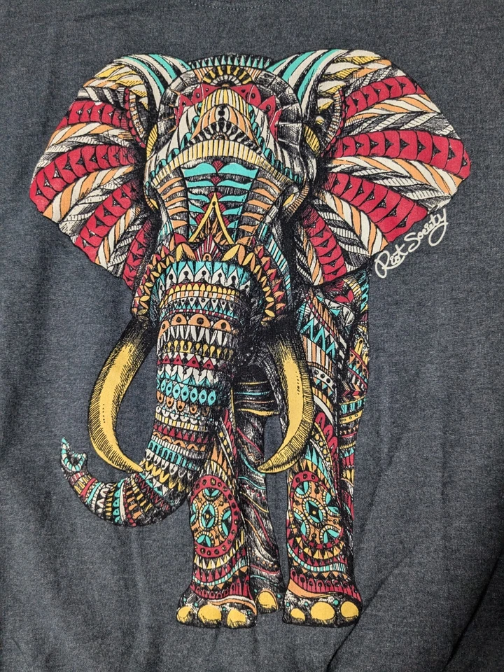 Sudadera RIOT SOCIETY Hombre Gris Medio Colorido ELEFANTE Hecha en EE. UU. Foto 2 de 4