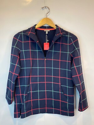 Talbots Women's Size Small Active-T Navy Tattersall Plaid Half Zip Pullover NWT