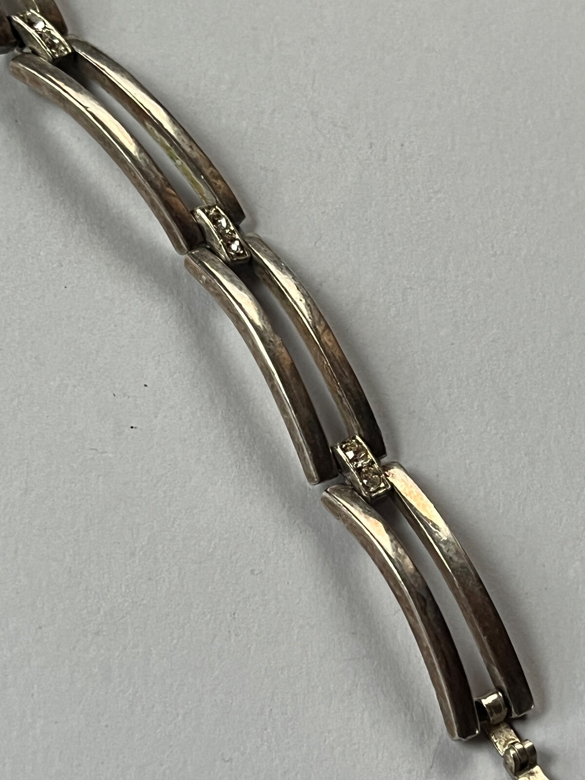 Classy Silvertone Open Rectangle w Tiny Clear Rhi… - image 4