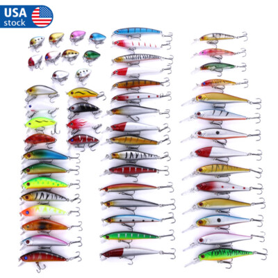 56PCS Lot Mixed Minnow Fishing Lures Hard Bait Crankbaits Bass