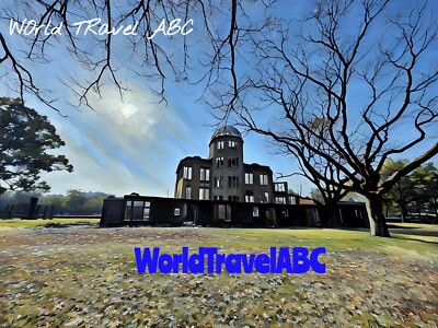 Digital watercolor wallpaper from photo - Hiroshima Atomic Bomb Dome