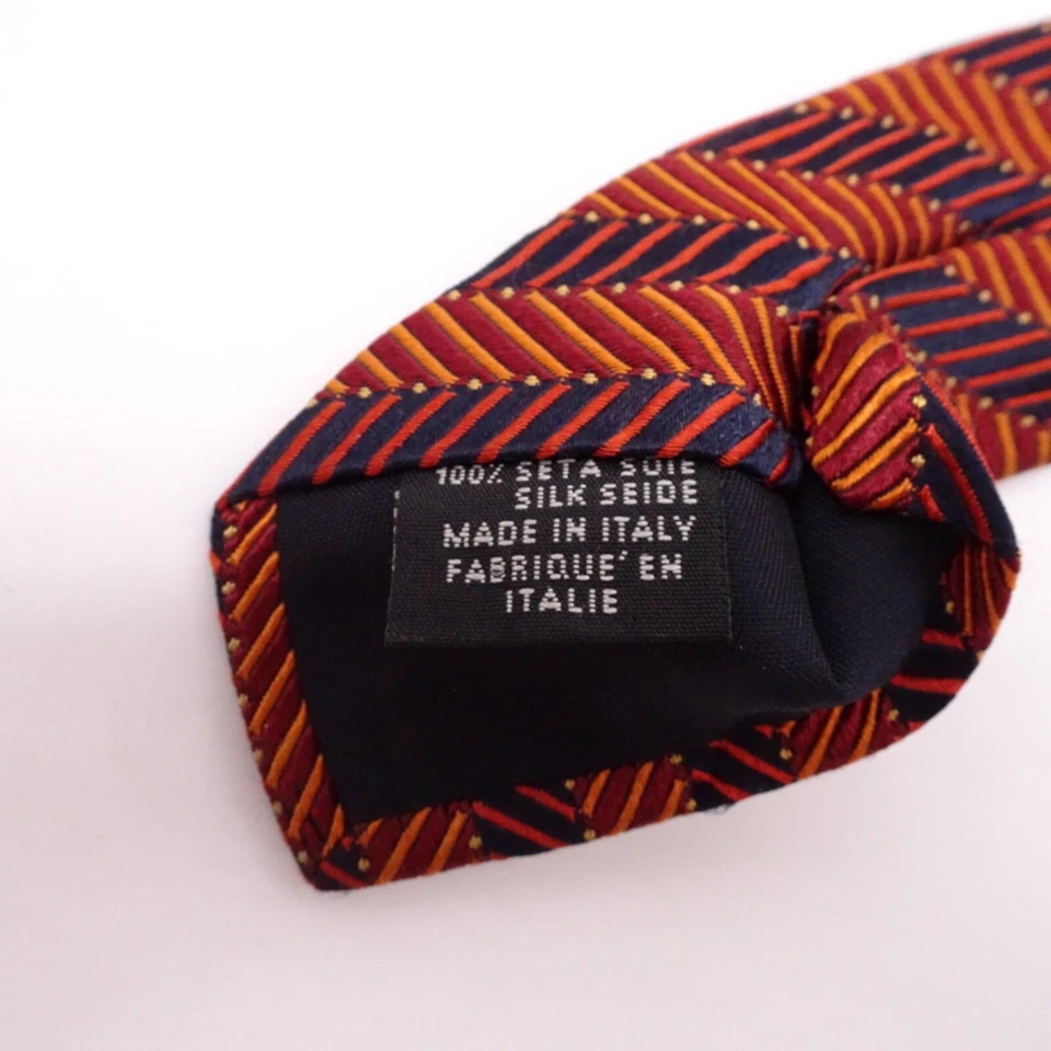 Corbata de hombre Canali naranja a rayas de seda 3,5" x 59" Foto 4 de 4