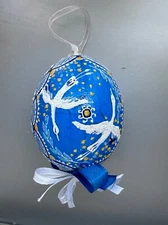 Pysanka Egg Ornament,Raised Wax,Glittered,Made on Empty Hen Shell,Design RW0011