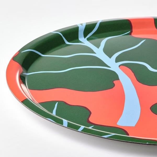 IKEA Tray Bastua By Marimekko Leaf Pattern Orange/Green Melamine