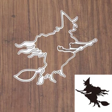 Large Flying Witch on Broom Cutting & Embossing Die – Halloween Hag Silhouette