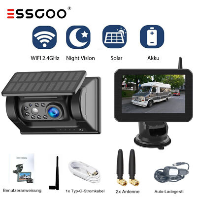Solar Rückfahrkamera Wireless Kabellos WiFi mit 5'' IPS Monitor Auto KFZ Truck RV