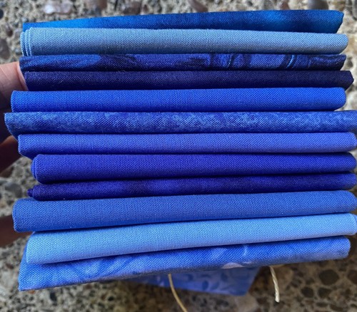 Lot Of 12 Fat Quarters Quilt Fabric Textured Solids + Colored Patterns Blue - Picture 7 of 13